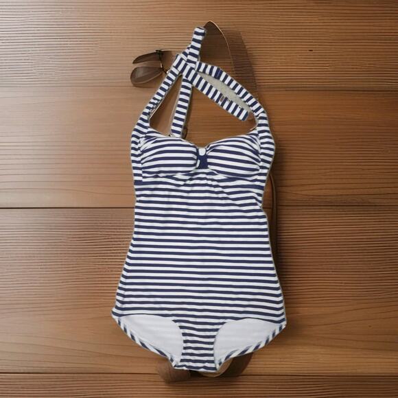 Boden Rhodes Stripe One Piece Hatler Swimsuit Size US 8 NOWT - Picture 2 of 6